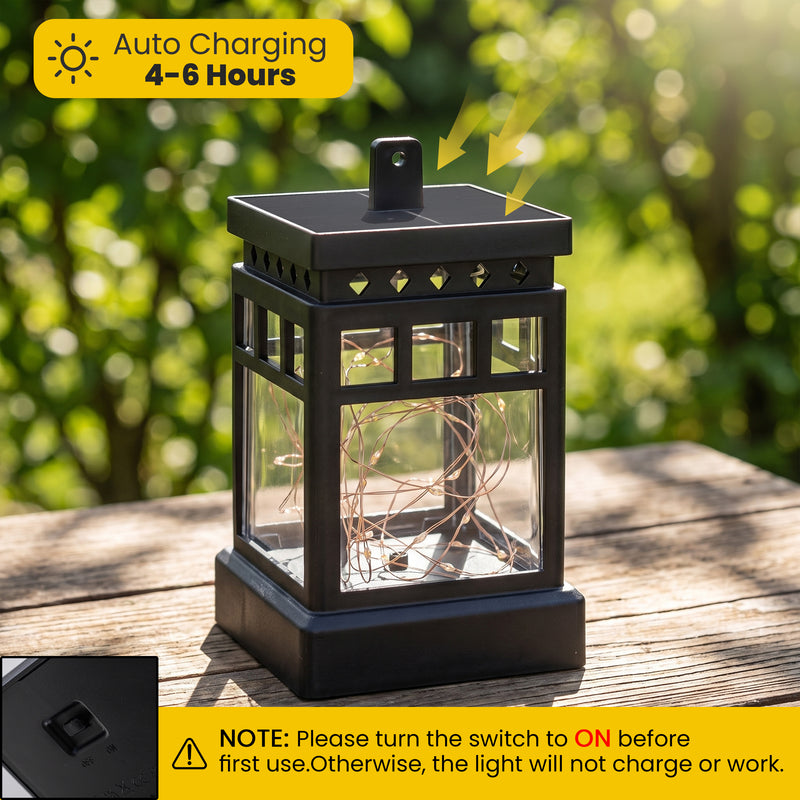 C Cattleya 4-Pack Solar Outdoor Hanging Lanterns, Black Cage Design with 3000K Warm White LED Fairy Lights