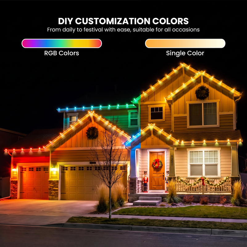 C Cattleya 100FT Permanent Outdoor Light with APP/Remote Control,RGB & IC LED String Light for House