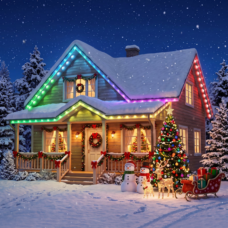 C Cattleya 100FT Permanent Outdoor Light with APP/Remote Control,RGB & IC LED String Light for House