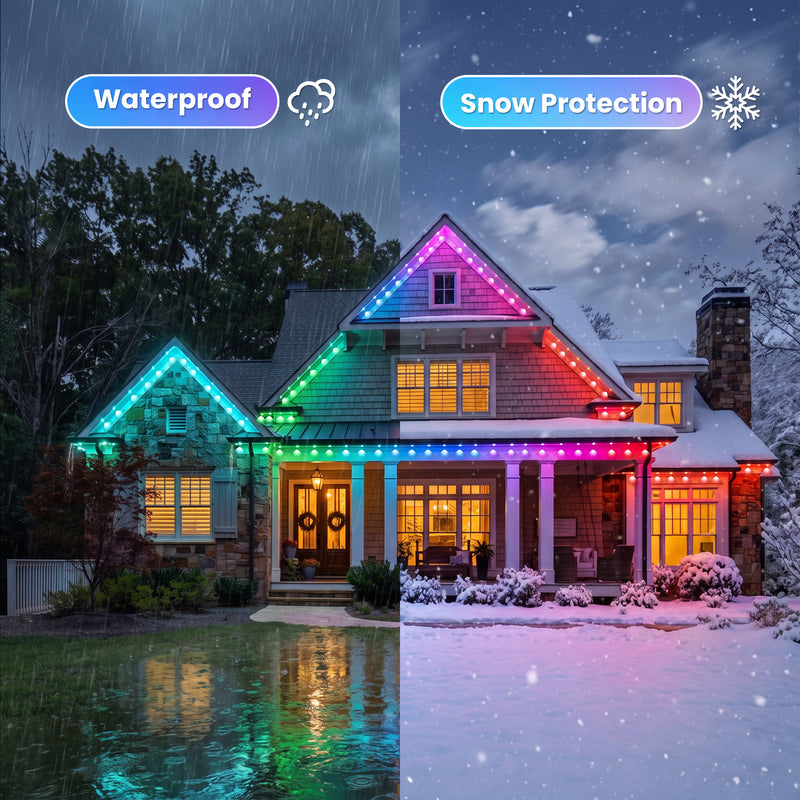 C Cattleya 100FT Permanent Outdoor Light with APP/Remote Control,RGB & IC LED String Light for House