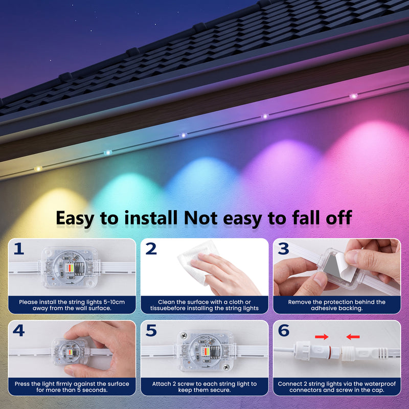 C Cattleya 100FT Permanent Outdoor Light with APP/Remote Control,RGB & IC LED String Light for House