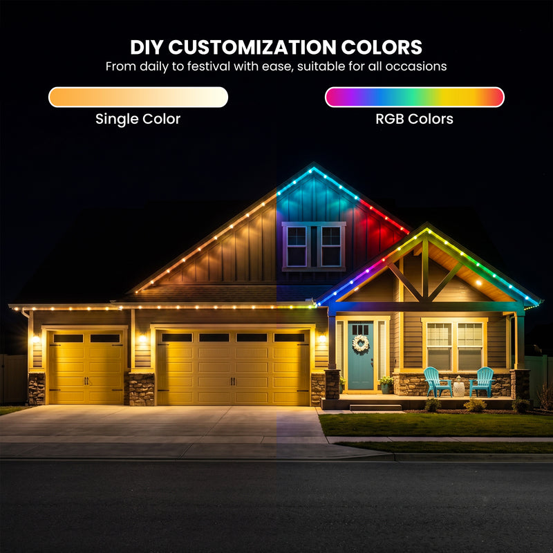 C Cattleya 150FT Permanent Outdoor Light with APP/Remote Control,RGB & IC LED String Light for House