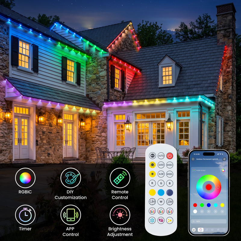 C Cattleya 150FT Permanent Outdoor Light with APP/Remote Control,RGB & IC LED String Light for House