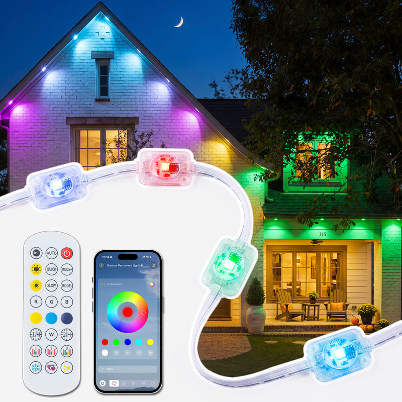 C Cattleya 150FT Permanent Outdoor Light with APP/Remote Control,RGB & IC LED String Light for House