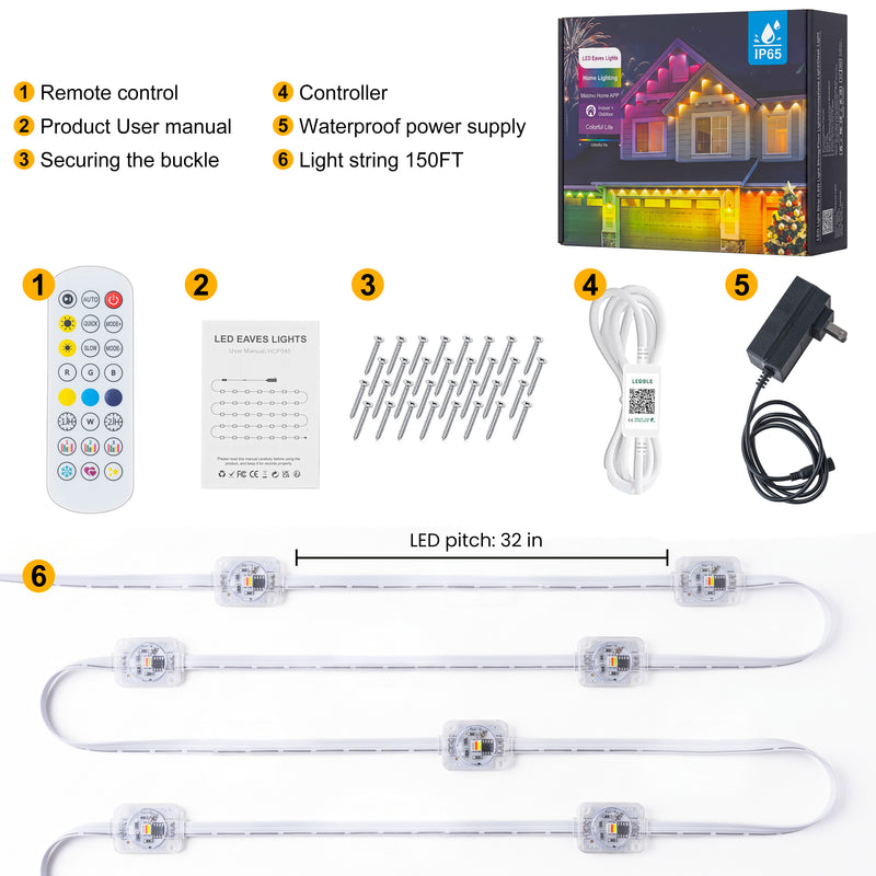 C Cattleya 150FT Permanent Outdoor Light with APP/Remote Control,RGB & IC LED String Light for House