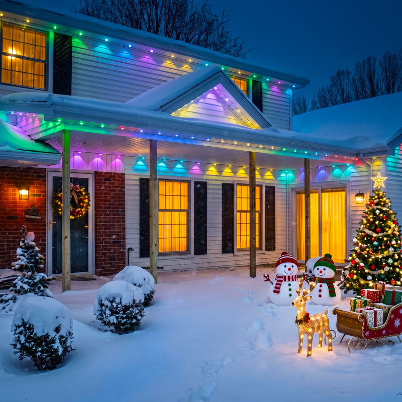 C Cattleya 200FT Permanent Outdoor Light with APP/Remote Control,RGB & IC LED String Light for House
