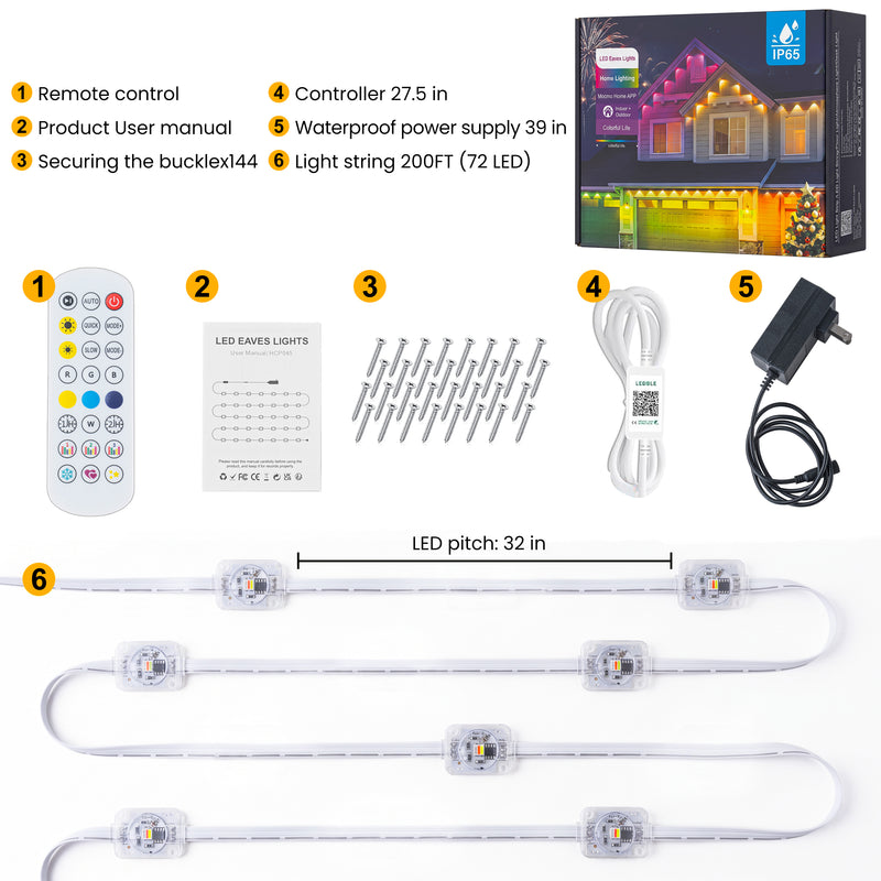 C Cattleya 200FT Permanent Outdoor Light with APP/Remote Control,RGB & IC LED String Light for House