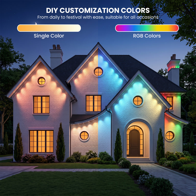 C Cattleya 200FT Permanent Outdoor Light with APP/Remote Control,RGB & IC LED String Light for House