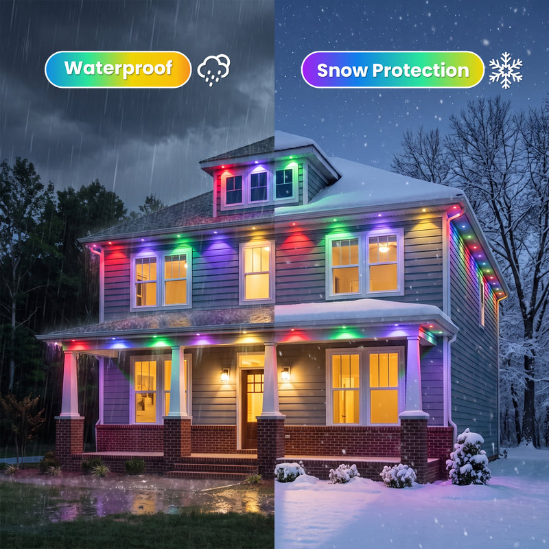 C Cattleya 200FT Permanent Outdoor Light with APP/Remote Control,RGB & IC LED String Light for House