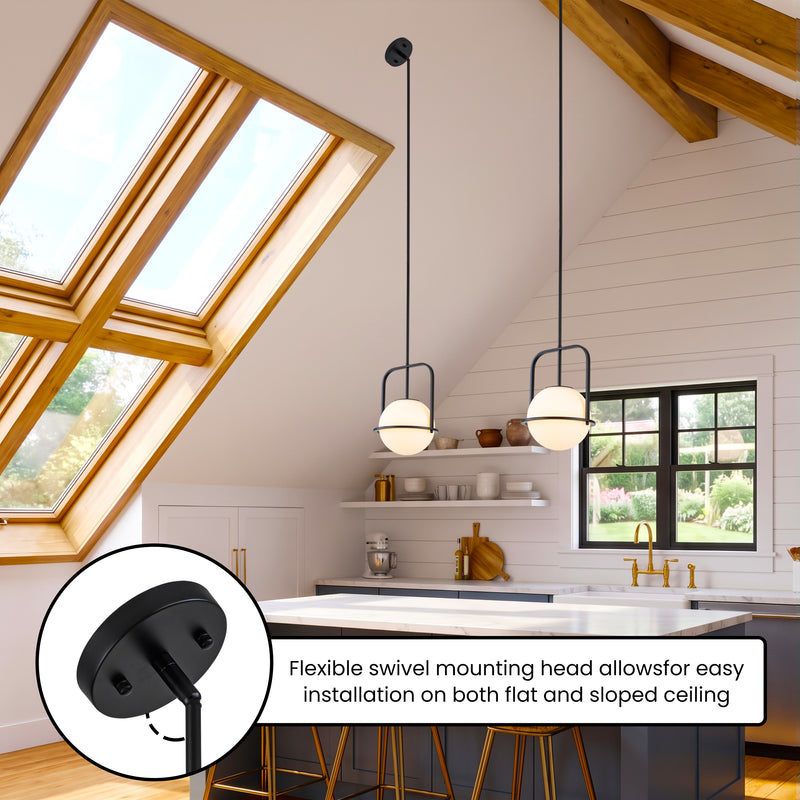 C Cattleya 1-Light Matte Black Sphere Pendant Light with Opal Glass Shade