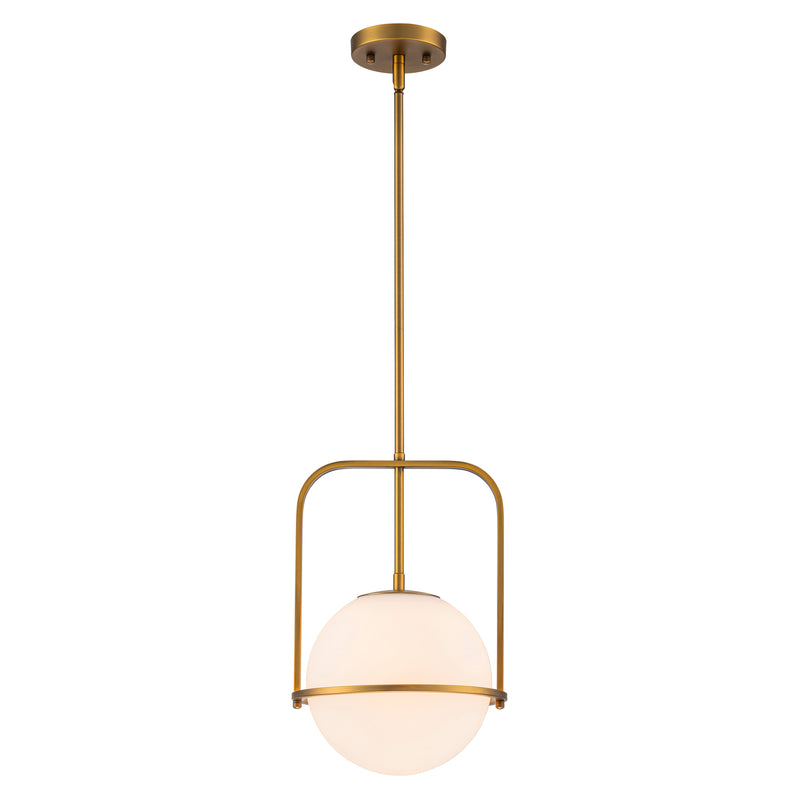 C Cattleya 1-Light Antique Brass Sphere Pendant Light with Opal Glass Shade
