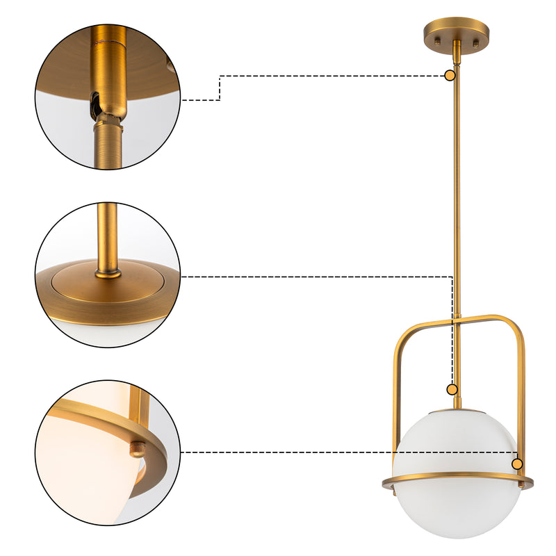C Cattleya 1-Light Antique Brass Sphere Pendant Light with Opal Glass Shade