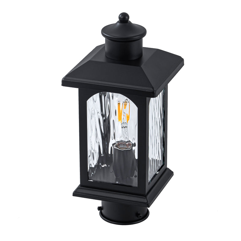 C Cattleya 14.5" Matte Black Outdoor Post Lantern with Water Ripple Glass