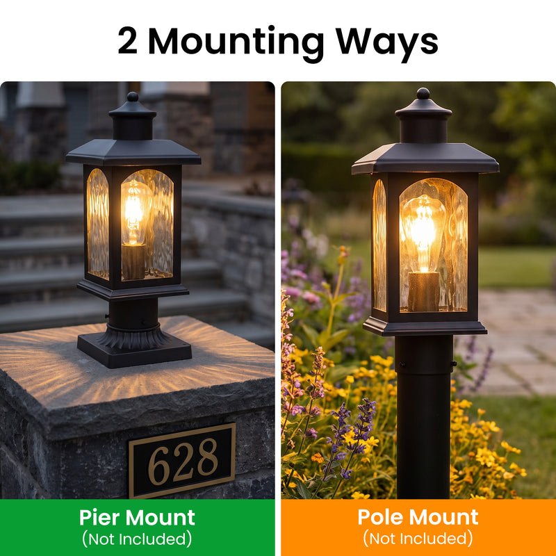 C Cattleya 14.5" Matte Black Outdoor Post Lantern with Water Ripple Glass
