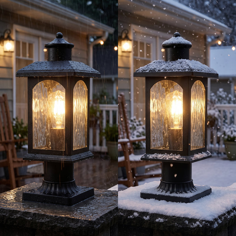 C Cattleya 14.5" Matte Black Outdoor Post Lantern with Water Ripple Glass
