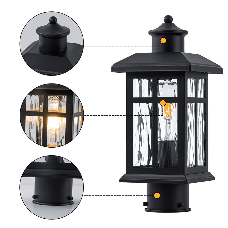 C Cattleya 14.5" Matte Black Outdoor Post Lantern with Grid Frame and Water Ripple Glass