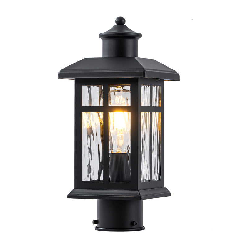 C Cattleya 14.5" Matte Black Outdoor Post Lantern with Grid Frame and Water Ripple Glass