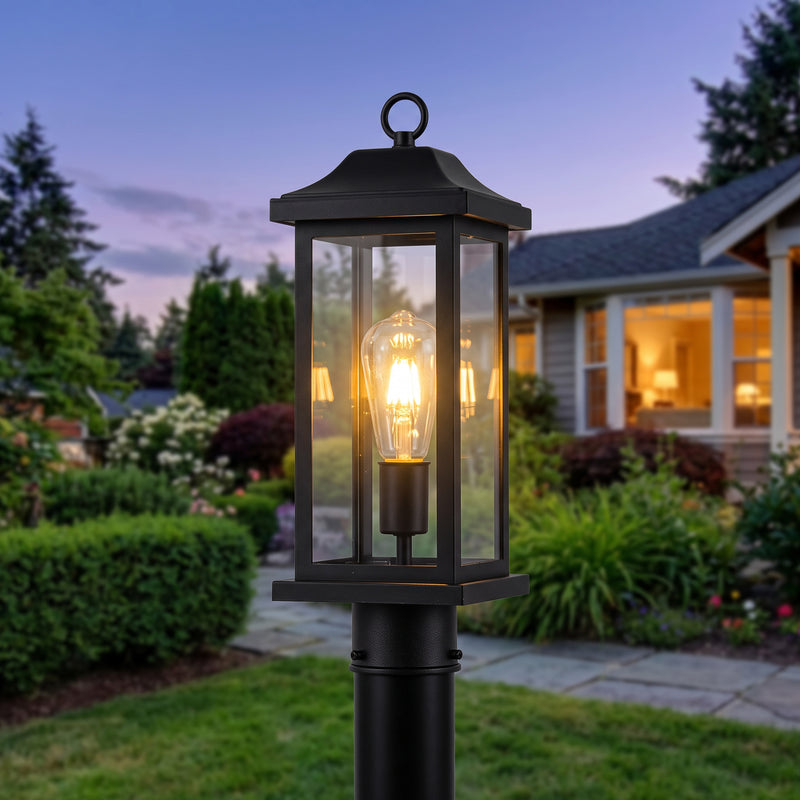 C Cattleya 17" Matte Black Outdoor Post Lantern with Clear Tempered Glass