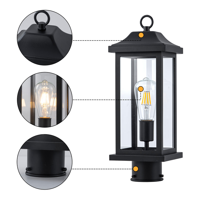 C Cattleya 17" Matte Black Outdoor Post Lantern with Clear Tempered Glass