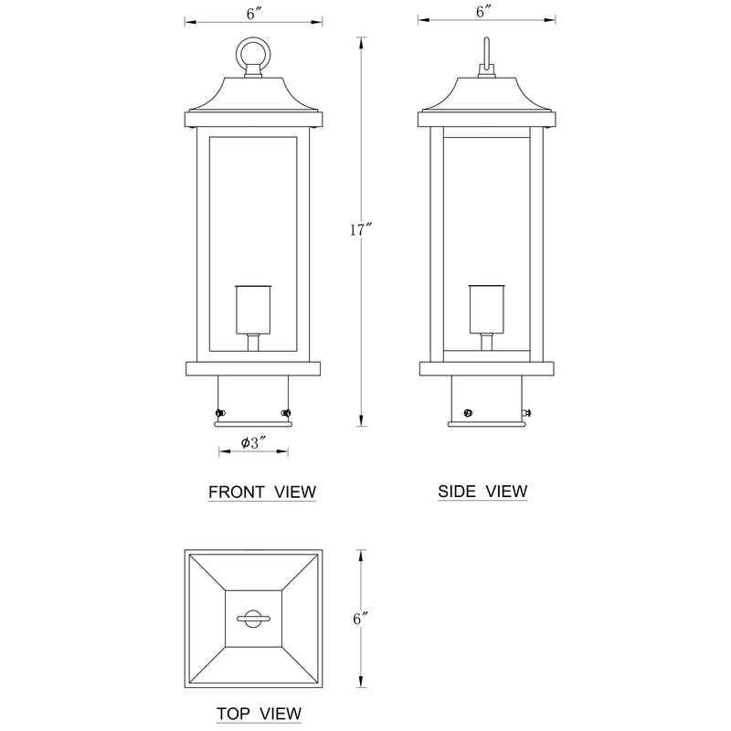 C Cattleya 17" Matte Black Outdoor Post Lantern with Clear Tempered Glass