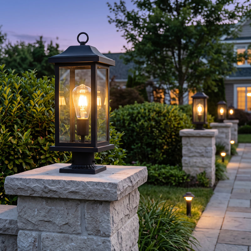 C Cattleya 17" Matte Black Outdoor Post Lantern with Clear Tempered Glass