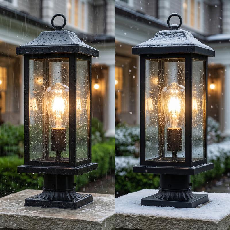 C Cattleya 17" Matte Black Outdoor Post Lantern with Clear Tempered Glass