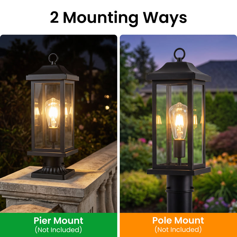 C Cattleya 17" Matte Black Outdoor Post Lantern with Clear Tempered Glass