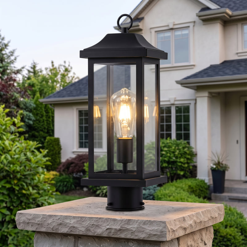C Cattleya 17" Matte Black Outdoor Post Lantern with Clear Tempered Glass