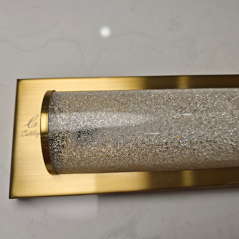 C Cattleya Brushed Gold LED Bathroom Vanity Light Bar with Clear Sandy Glass