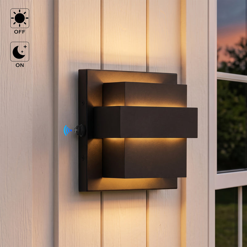C Cattleya 7-Inch Matte Black Dusk to Dawn LED Outdoor Wall Light,Up & Down Lighting