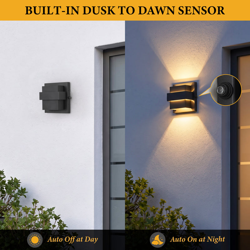 C Cattleya 7-Inch Matte Black Dusk to Dawn LED Outdoor Wall Light,Up & Down Lighting