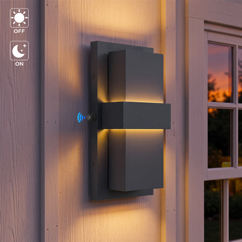C Cattleya 13-Inch Matte Black Dusk to Dawn LED Outdoor Wall Light,Up & Down Lighting