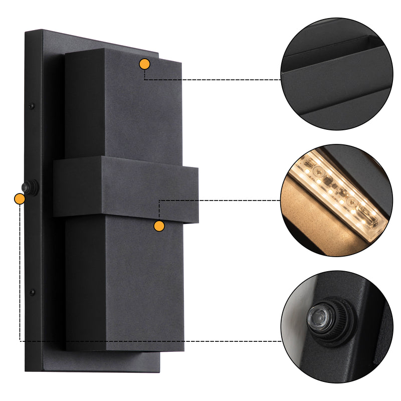 C Cattleya 13-Inch Matte Black Dusk to Dawn LED Outdoor Wall Light,Up & Down Lighting