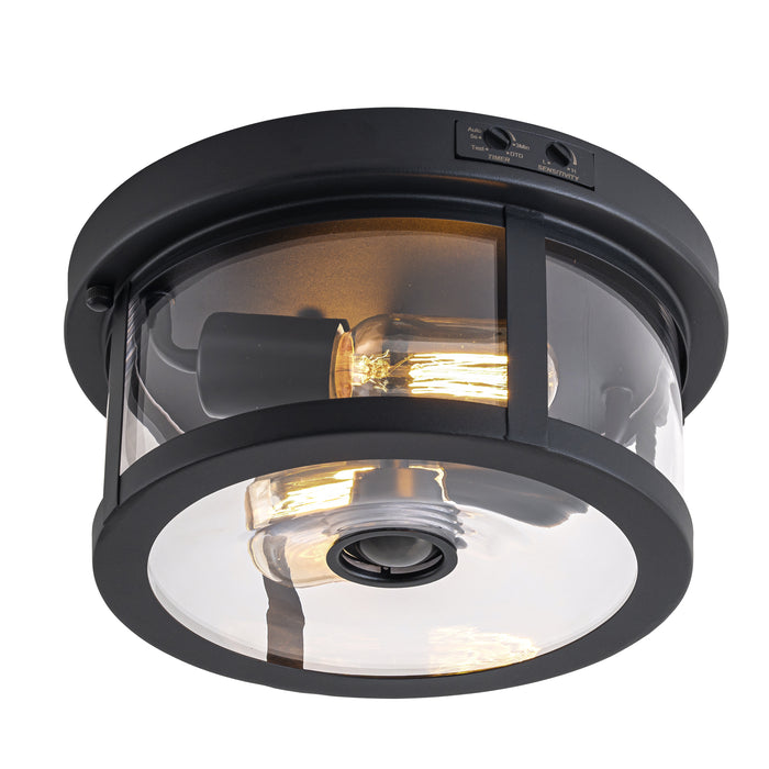 2-Light Black Motion Sensor Dusk to Dawn Outdoor Flush Mount Ceiling Light with Clear Glass Shade (1-Pack)