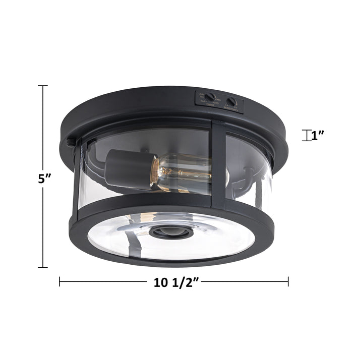 2-Light Black Motion Sensor Dusk to Dawn Outdoor Flush Mount Ceiling Light with Clear Glass Shade (1-Pack)