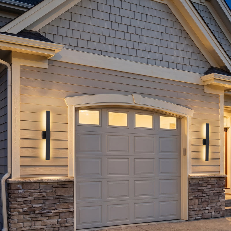 C Cattleya 32-Inch Matte Black Dusk to Dawn Dimmable Integrated LED Outdoor Wall Lantern with Frosted Glass