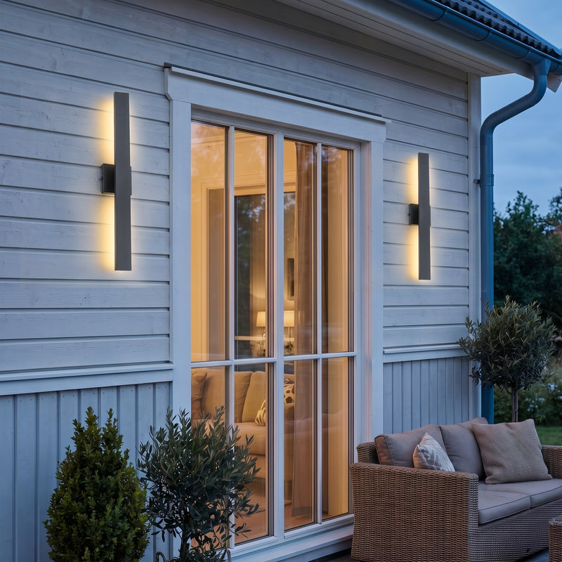 C Cattleya 32-Inch Matte Black Dusk to Dawn Dimmable Integrated LED Outdoor Wall Lantern with Frosted Glass