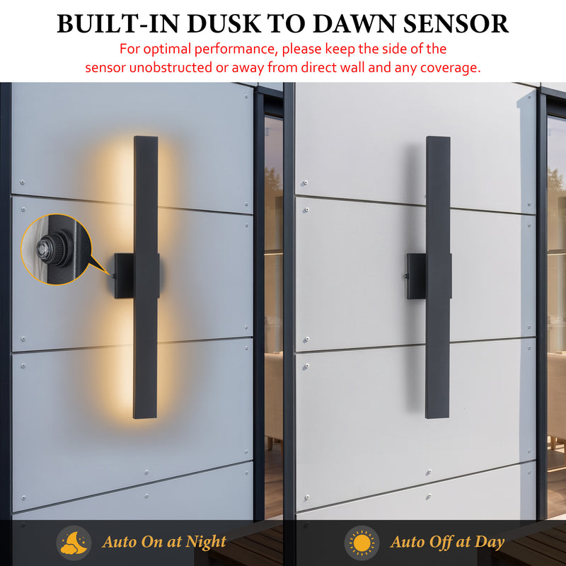 C Cattleya 32-Inch Matte Black Dusk to Dawn Dimmable Integrated LED Outdoor Wall Lantern with Frosted Glass