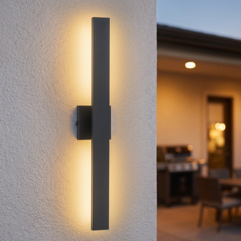 C Cattleya 32-Inch Matte Black Dusk to Dawn Dimmable Integrated LED Outdoor Wall Lantern with Frosted Glass