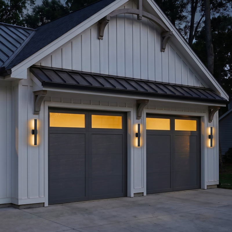 C Cattleya 22-Inch Matte Black Dusk to Dawn Dimmable Integrated LED Outdoor Wall Lantern with Frosted Glass