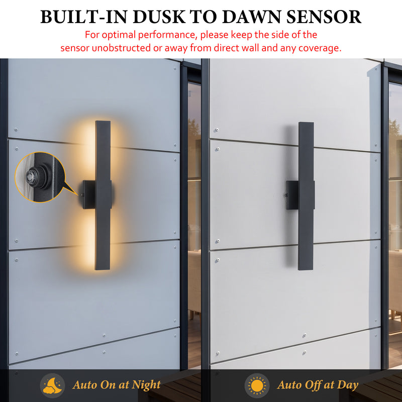 C Cattleya 22-Inch Matte Black Dusk to Dawn Dimmable Integrated LED Outdoor Wall Lantern with Frosted Glass