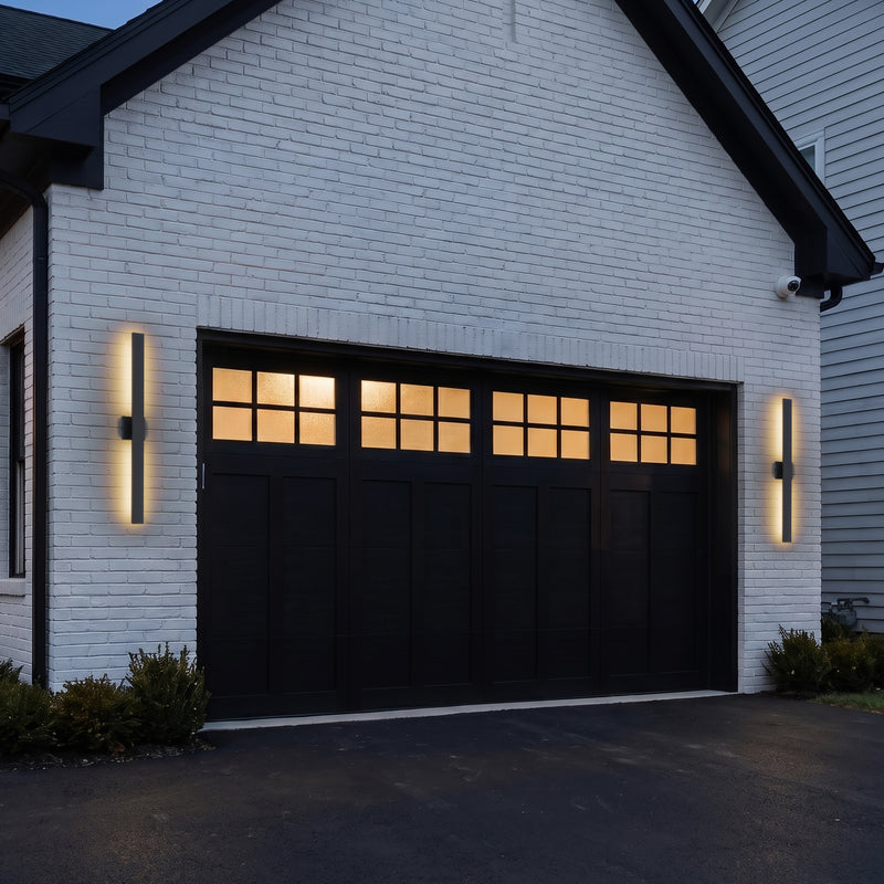 C Cattleya 40-Inch Matte Black Dusk to Dawn Dimmable Integrated LED Outdoor Wall Lantern with Frosted Glass