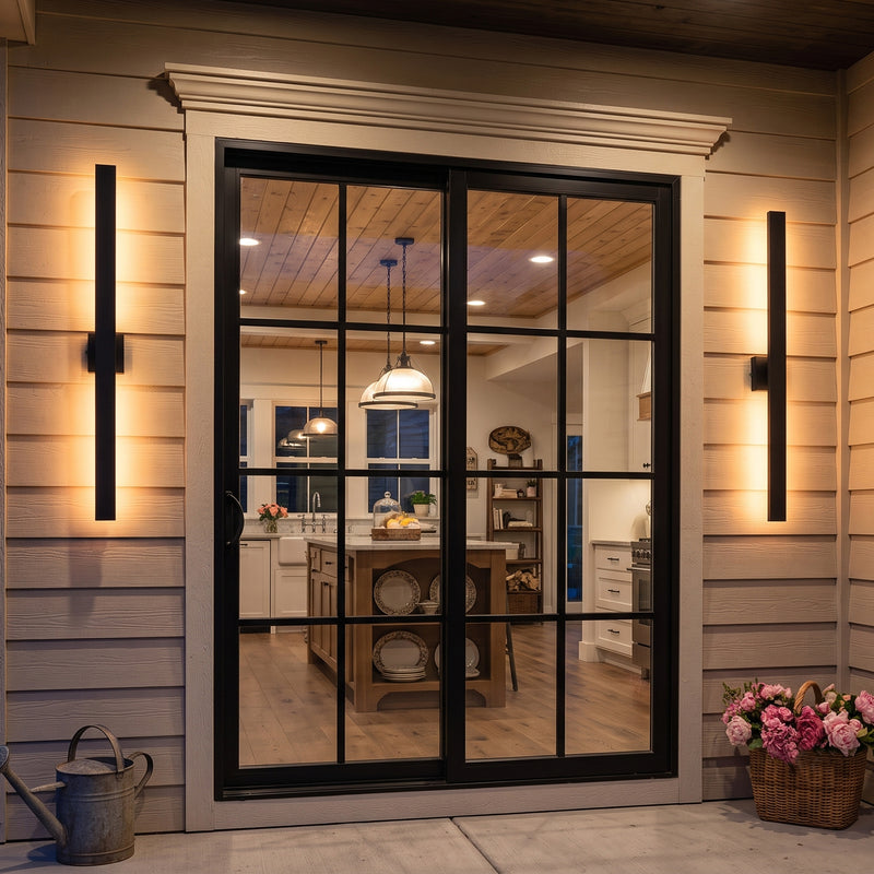C Cattleya 40-Inch Matte Black Dusk to Dawn Dimmable Integrated LED Outdoor Wall Lantern with Frosted Glass
