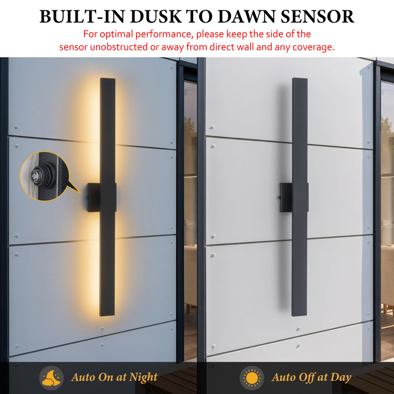 C Cattleya 40-Inch Matte Black Dusk to Dawn Dimmable Integrated LED Outdoor Wall Lantern with Frosted Glass