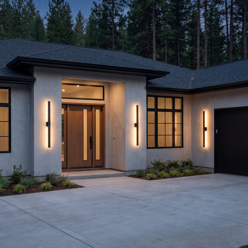 C Cattleya 48-Inch Matte Black Dusk to Dawn Dimmable Integrated LED Outdoor Wall Lantern with Frosted Glass