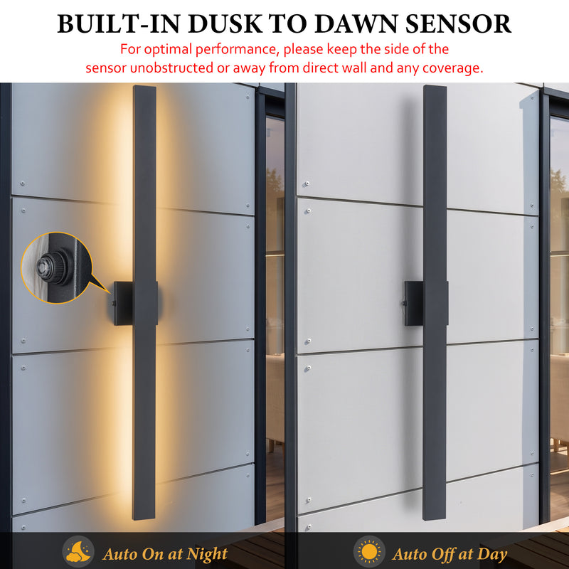 C Cattleya 48-Inch Matte Black Dusk to Dawn Dimmable Integrated LED Outdoor Wall Lantern with Frosted Glass