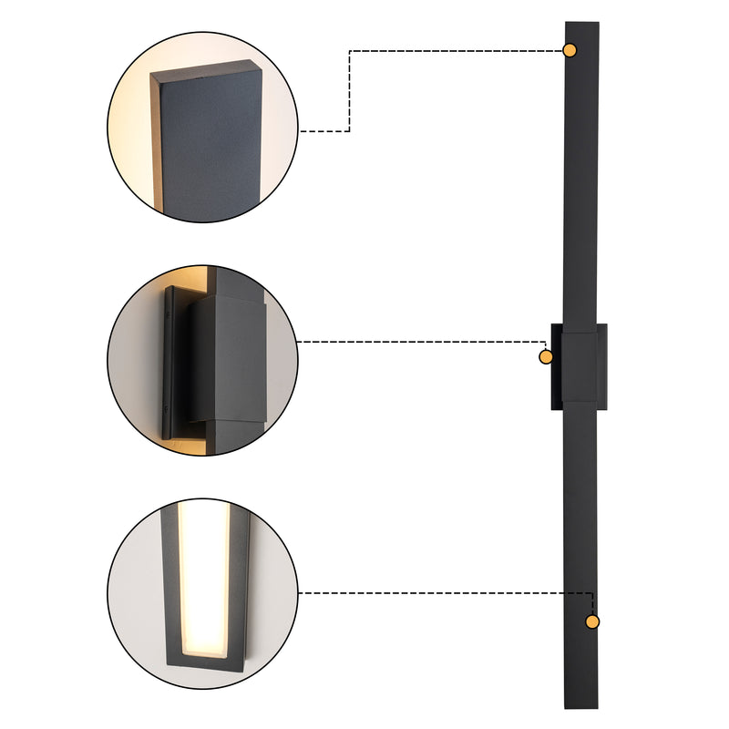 59 in. Matte Black Integrated Dimmable LED Outdoor Wall Sconce with Frosted Glass, 3000K