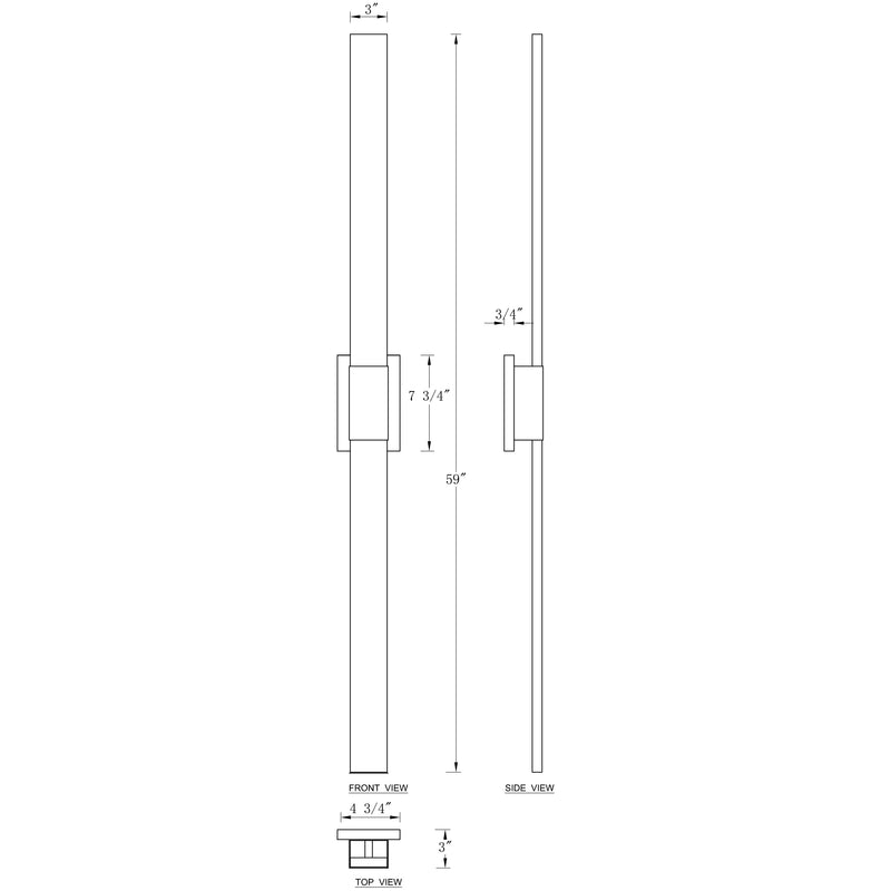 59 in. Matte Black Integrated Dimmable LED Outdoor Wall Sconce with Frosted Glass, 3000K