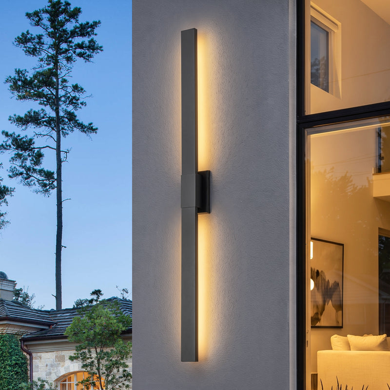 59 in. Matte Black Integrated Dimmable LED Outdoor Wall Sconce with Frosted Glass, 3000K