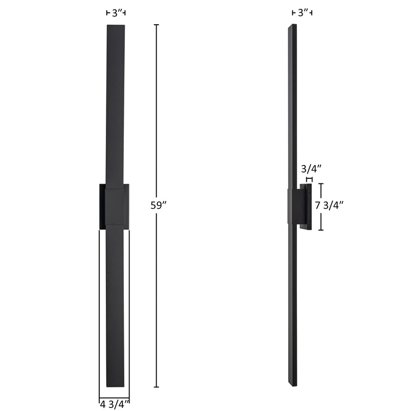 59 in. Matte Black Integrated Dimmable LED Outdoor Wall Sconce with Frosted Glass, 3000K